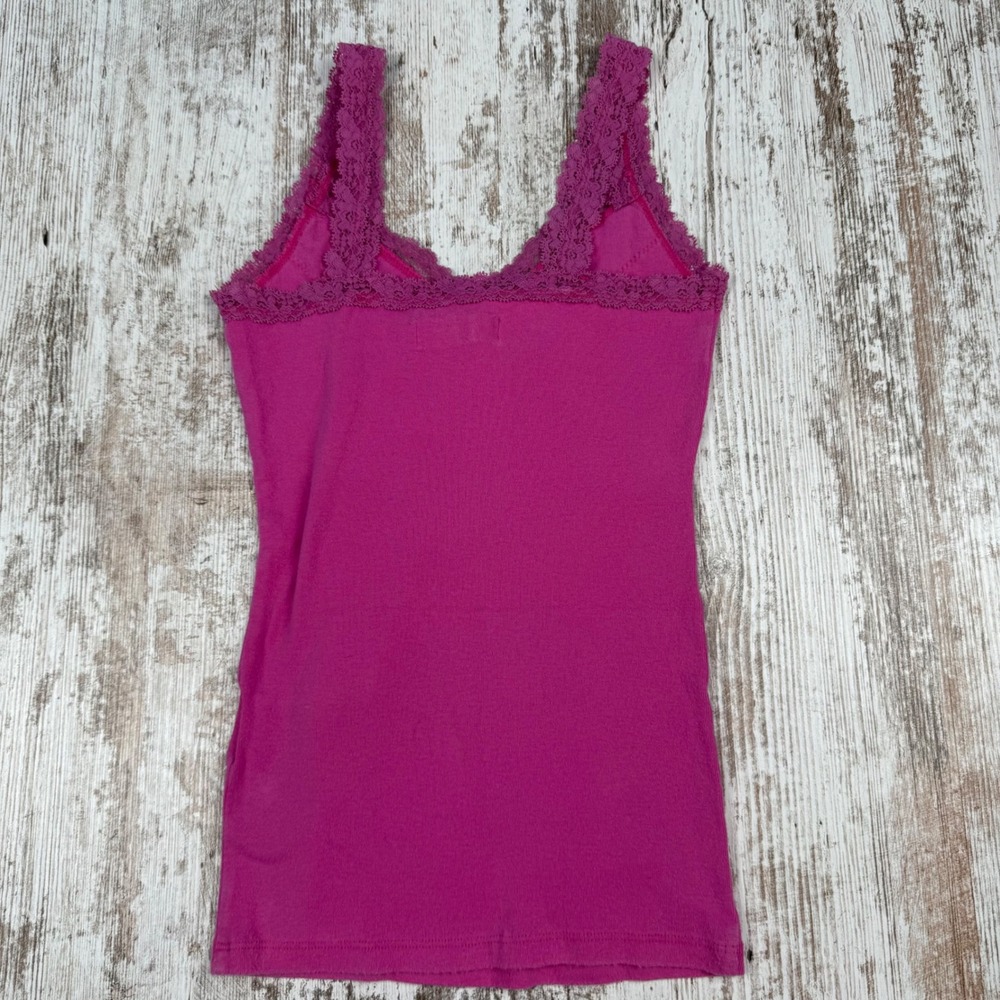 Abercrombie & Fitch Pink Lace Trim Cami Top Fitted V-Neck Bow Youth M Adult XS - Picture 2 of 8